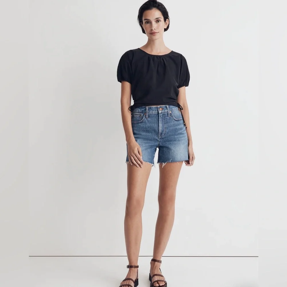 MADEWELL Poplin Puff-Sleeve Cutout Crop Top